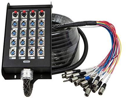 Monoprice 20-Channel Snake & 16 XLR x 4 TRS Stage Box - With 16 Downstream and 4 Upstream Connections, 100 Feet, Black