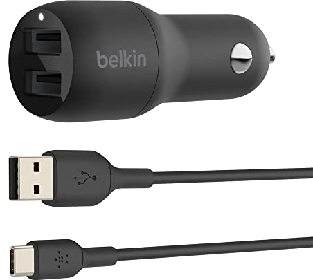 Belkin Boost Charge USB-Kfz-Ladegerät, 24 W, mit 2 Anschlüssen und USB-A/USB-C-Kabel (Ladegerät für Geräte wie iPad Pro, Pixel und Nintendo Switch sowie andere Geräte, etwa von Samsung)