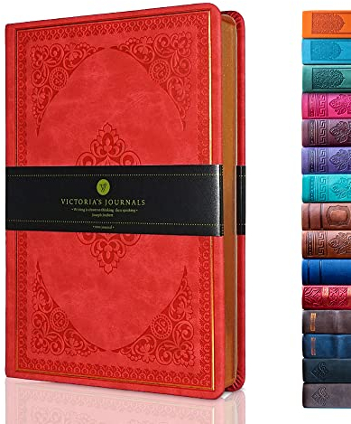 Victoria's Journals Tagebuch, Kunstleder, Vintage, Journal, Notizbuch, Hardcover, liniertes, altmodisches Reisetagebuch, 14,5 x 20,5 cm, Rot