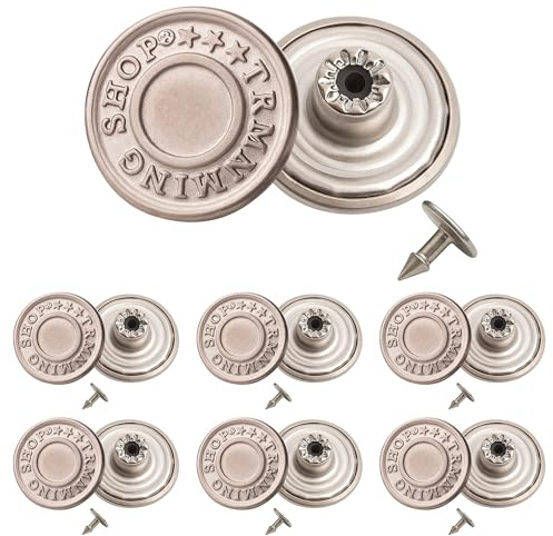 Trimming Shop Pulsante per Jeans, in Ottone, 17 mm, Resistente, con perni Posteriori, Rivetto per la Riparazione di Abbigliamento, Denim, Giacche, gonne, Argento Opaco, 100pezzi