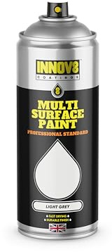 INNOV8 COATINGS Matt MULTI SURFACE SPRAY PAINT 1 x 400ml – Use on Metal, Wood, Plastic, Ceramic & More – Interior & Exterior Projects – 3 in 1 Primer - Light Grey