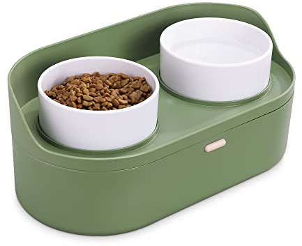 Navaris Gamelle Double Chien Chat - Gamelles mélamine 420 ML avec Support et boîte 4,3 L - 2X Bol avec Porte-gamelles pour Croquette Eau pâtée
