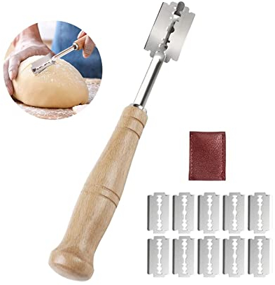 DINGFENG Taglierino per Pane, Coltello da Pane, Inoxydable Lama Pane, Coltello per Impasto Coltello da Panettiere con 10 Lame per Cuocere Intagliare Modelli di Pane Crudo Coltello per