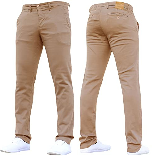 Crosshatch Mens Stretch Chino Slim Fit Leg Trousers Jeans by JeanBase Sand 34W X 32L