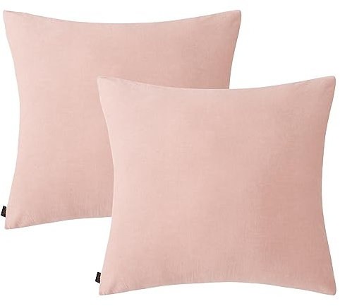 MILDLY Kissenbezug 80x80 Baumwolle Rosa, Kissenbezüge 2 Teilig mit Reißverschluss, Ähnliche Textur wie Stone Washed Leinen, ÖkoTex Zertifiziert, Weich und Bequem
