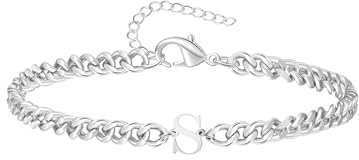 TOLOWOBK Armband män med bokstäver, silver rostfritt stål pansarkedja armband män pojkar A-Z bokstav armband för män alla hjärtans dag årsdag födelsedag present för man vän pappa mamma, Einheitsgröße,