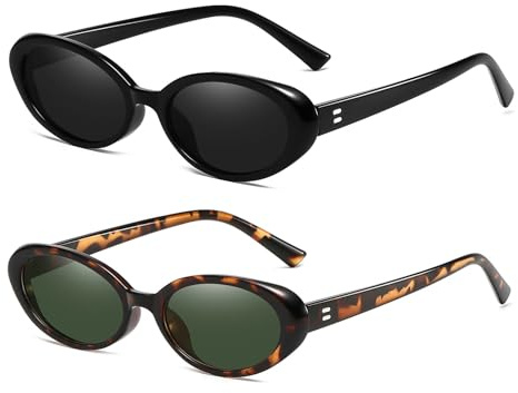 LJCZKA Retro Oval Sunglasses Women Men Fashion Vintage Small Oval Frame Classic 90s Style Unisex UV400 Protection