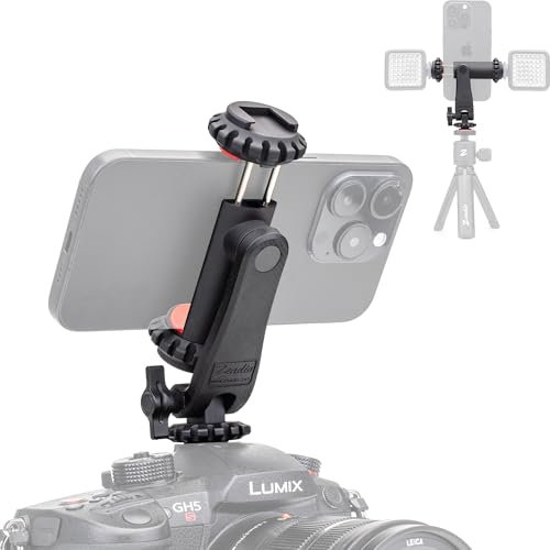 Zeadio Kamera Handy Adapter, Halterung mit Blitzschuh, Selfie-Stick Monopod mit verstellbarem Klammer, geeignet für Canon Nikon DSLR iPhone Samsung Fotografie