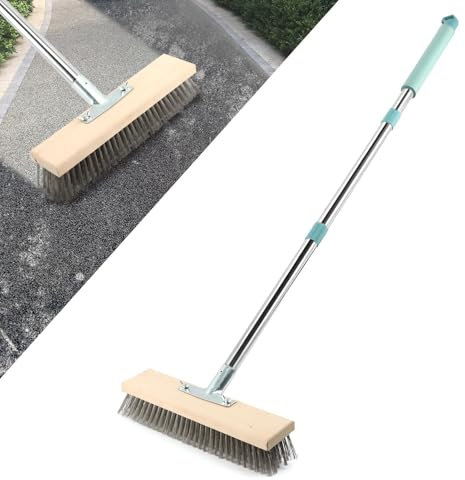 Balai métallique robuste avec poignée télescopique (160 cm), brosse métallique à poils métalliques rigides pour nettoyer la mousse, les taches difficiles sur le béton, les joints, le jardin, le
