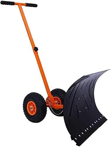 Snöplog snöborttagningsspade, effektiv snöspade med hjul kraftig metallrullande snöpusher effektivt snöborttagningsverktyg för uppfart, rullande snöplog med justerbart handtag