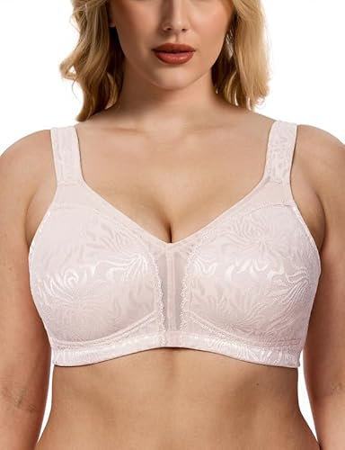 WingsLove Women's Full Coverage Plus Size Everyday Bra Minimizer Wireless Non Padded Wide Straps Comfort and Support for Large Bust(Sandshell Pink, 38G)