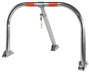 EberSign - Cepo para Plaza de Garaje Abatible | Bloqueo Aparcamiento con Cerradura y Llaves | Valla Manual Resistencia con Sistema Plegable y Anclaje al Suelo, Seguridad | Bloqueo Plateado Galvanizado