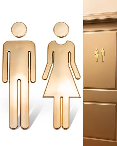 TPZORJX 2 Piezas Signos de baño para hombres y mujeres, Signo de puerta de baño, Pegatina de signo de baño, Símbolo de signo de baño, Signo de baño para hombres y mujeres, Dorado