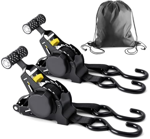 vsshe Cinghia di ancoraggio automatica, 2 Pcs Cinghie a Cricchetto Automatico, 2.5cm x 3.3m Cinghie di Tensione, resistenza massima alla rottura di 680 kg, con Ganci a S di Sicurezza, per Moto, Auto.