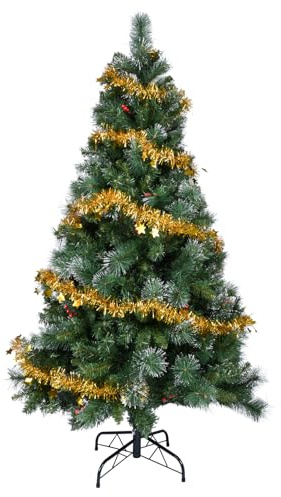 YEAUPE PRO Árbol de Navidad Artificial de 180 cm con Bayas Rojas | 800 Puntas de PVC | Conexión de 3 Secciones, Incluye Base | para Hogar, Sala de Estar y Hotel