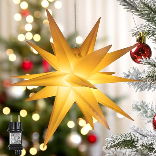 DBFAIRY 3D Leuchtstern Außen, 60cm Weihnachtsstern Beleuchtet mit Timer, Adventsstern Beleuchtet Hängend, Leuchtsterne Weihnachten Fenster Dekoration für Außen und Innen (Warmweiß)
