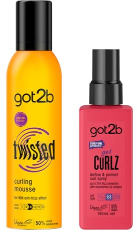 got2b gotcurlz Define & Protect Curl Spray 150 ml, Protects Against Frizz for up to 24h, with Coconut Milk & Macadamia Oil and got2b Twisted Curling Mousse 250 ml, 96h Long-Lasting Anti-Frizz Effect