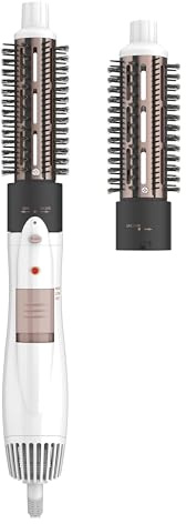 Conair Double Ceramic 2-in-1 Hot Air Brush, 1000W Hair Dryer Brush, Interchangeable 1¼ and 1½ Inch Attachments for Voluminous Curls & Straight Styles, for Fine & Thick Hair, White