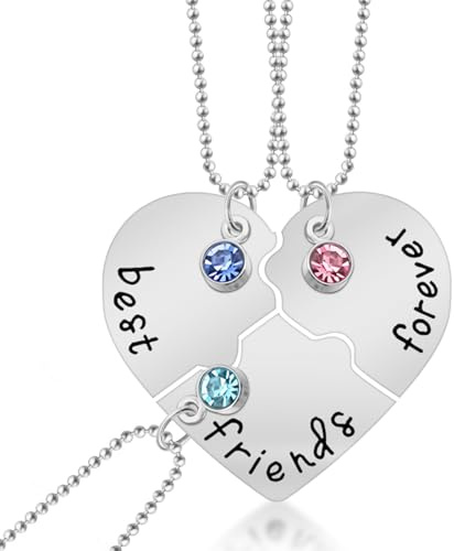 VisageVitalit Collana Amicizia per 3, Collana dell'Amicizia, Collana Bambina, Collane BFF Cuore Spezzato Puzzle Diviso per Amiche