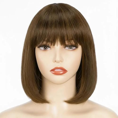 TYXHXTF Corto Bob con Flequillo para Mujer, Marrón Peluca Shoulder Largo Cabello 30 cm Sintética Fibra, Pelucas de Pelo Sintético para Fiesta Diaria Cosplay Wear Chica Disfraz Carnaval, Marrón