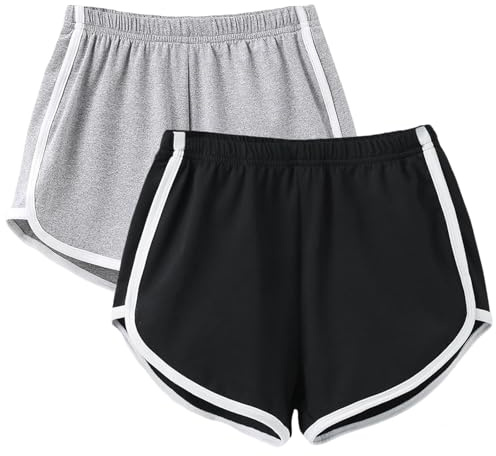 InfiniZer 2 Pack Women's Shorts Soft Breathable Anti Chafing Mid Rise Black Shorts for Running Athletic Yoga Cycling (UK, Alpha, M, Regular, Regular, Black + Gray)