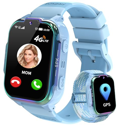 JUBUNRER 4G Smartwatch för Barn Telefon Videosamtal SOS Väckarklocka | Stegräknare Spel Kalkylator Vattentät Pojkar Flickor