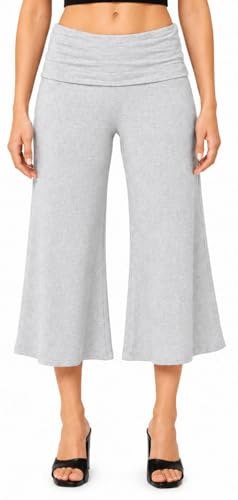 DVDVBOOM Fold Over Capri Pants (UK, Alpha, S, Regular, Regular, Grey)