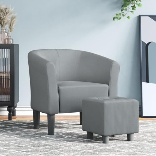 toolkix Fauteuil club avec repose-pieds en tissu gris clair rembourré, meuble de salon moderne avec accoudoirs et dossier, fauteuil relax compact pour bureau, chambre à coucher, salon, ergonomique et