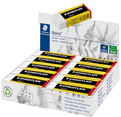 STAEDTLER 526 N20 Noris Eraser, Latex & Phthalate-Free - Medium Size 65x23x13mm (Pack of 20)