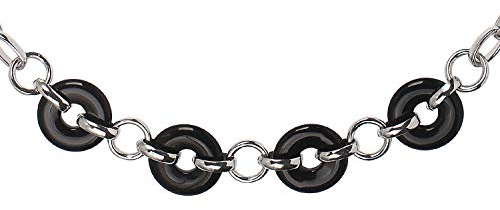 Jewel24 Damen-Kette echt Silber 925 schwarzer Keramik 44-50 cm lang massive Ankerkette