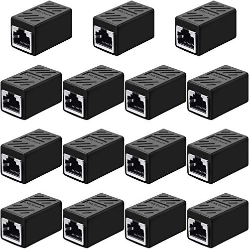 15 Pieces RJ45 Coupler, Ethernet Extension Adapter Network Connector for Cat7/Cat6/Cat5e/Cat5 Ethernet Network Cable Coupler Female to Female (Black)