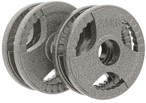 HOMCOM Set of 4 Cast Iron Weight Plate for 2 inch/5cm hole Dumbbell Handle Bar 15kg Dumbbell Plates Barbell Weight 2 x 5kg, 2 x 2.5kg