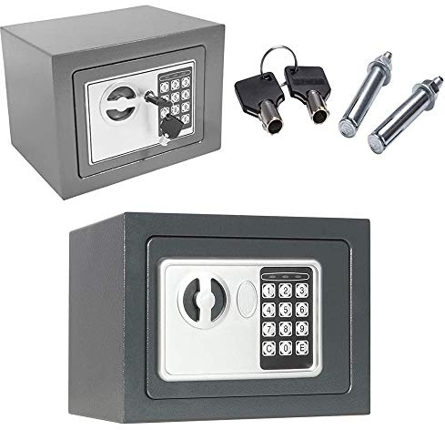 Coffre Fort Sécurisé, 4,6L en Acier Gris avec Serrure à Combinaison Électronique et Clé d'Urgence, Coffre Fort Mural pour Bureau, Maison, Hôtel, 23 x 17 x 17 cm