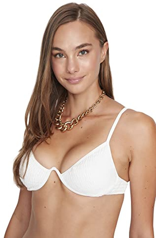 Trendyol Woman Balconette Balcony Knit Bikini Top,Ecru,36