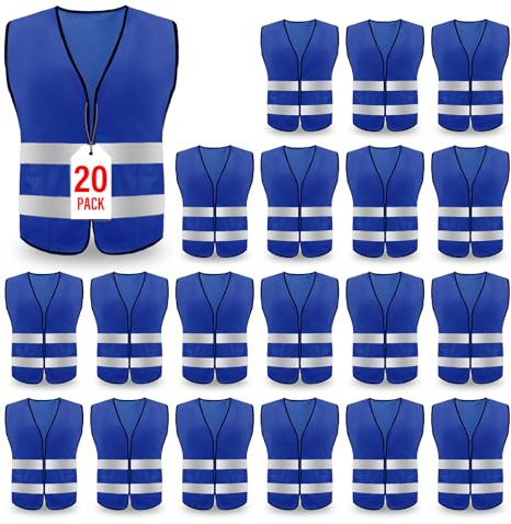 20 Pack Safety Vest,High Visibility Reflective Construction Vest with 2 Reflective Strips for for Outdoor Operator and Sportsme(Blue, 20)