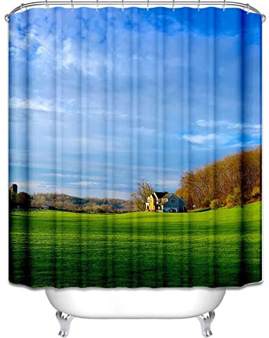 EHOMERY Duschvorhang Queen Duschrollo Schräge Prairie-Villa Duschvorhang Natur Vorhang Für Badezimmer Fenster Polyester Rostfreie Ösen Und 12 Hakenringe, 90X180Cm