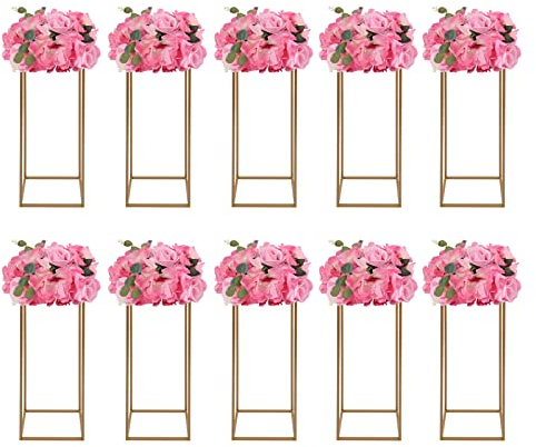 10 Stück Blumenständer Blumenboden Vase Pflanzenständer Metall Gold Rechteckig Ständer Blumen Ausstellungsständer für Party Hochzeit Deko 60cm