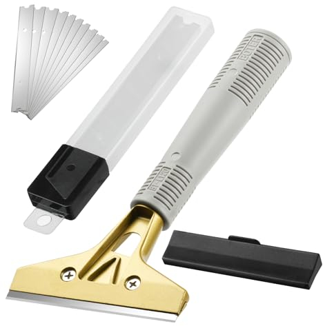 Flintronic Raschietto Vetroceramica con 10 Lame in Acciaio al Carbonio, Detergente per Vetri con Impugnatura Morbida, Raschietto Muro, per Colla, Colore, Decalcomanie, Piano Cottura e Forno, Ricambio