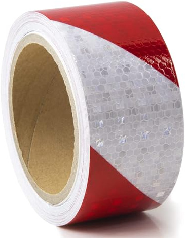 Wekuw Bande Réfléchissante Autocollante 10 m x5 cm Ruban D'avertissement | Réfléchissant pour Vélo, Voiture Moto, Extérieur，Reflechissante Camion Route Remorque Ruban Signalisation Rot und Weiß,