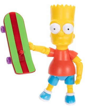 The Simpsons 12.7cm Bart Collectible Action Figure by JAKKS Pacific, with Skateboard Accessory, Articulated Action Figure, Collector's Display Packaging