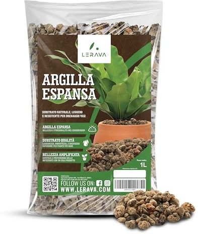 LERAVA® Billes d'argile pour Plante [100% Made in Italy] - 1L - Substrat Naturel et Léger, Idéal pour Terreau et Drainage de Plantes d'Intérieur - Billes Argile Plantes Décorative et pour Drainage