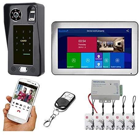 Videoportero con cámara de alta definición, Huella digital inalámbrica WiFi de 10 pulgadas IC Sistema de intercomunicación telefónica de puerta de video con tarjeta con cableado AHD 1080p Sistema de c