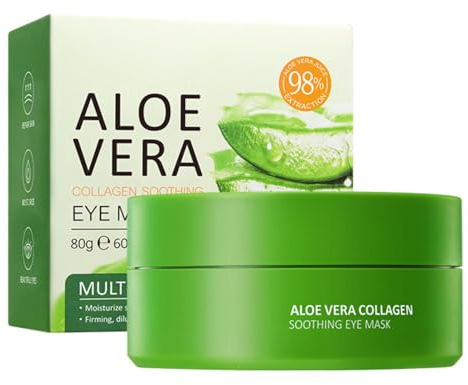 NAOLVE 60 Pièce Aloe Vera Masque Yeux Collagène, Mask Yeux, Patch Yeux, Aloe Vera Eye Mask, Masque pour Les Yeux Hydratant Anti-âge, Améliore Les Poches Sous Les Yeux, Les Cernes et Les Rides