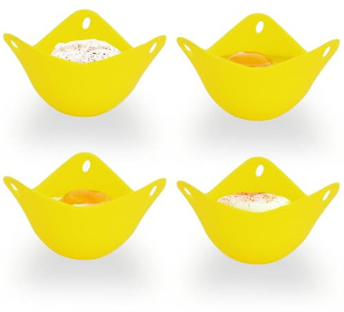 4 Silicone Egg Poachers - Easy-Release Egg Poaching Pods, BPA Free with Hanging Eye for Easy Removal from Hot Pans and Mess Free, Poached Egg Makers