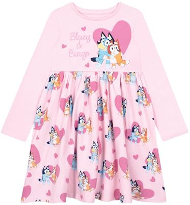 Bluey Klänning | Bingo Flickklänning | Flickor Långärmad Klänning | Flickklänningar | Rosa 122
