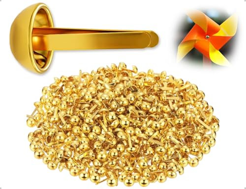 AOYEGIC 100 Stück Mini Brads,Musterklammern,Rundkopfklammern,Musterbeutelklammern,Verschlussklammern,Metall klammern,Für Schule Büro Scrapbooking Papier Briefklammern Basteln Handwerk DIY(Gold)