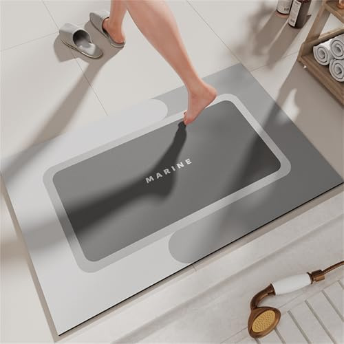 Super Absorbent Bath Mat, Quick Drying Bath Rugs, Absorbent Floor Mat for Bathroom, Magic Mat Non Slip Anti Mould, Rubber Non-slip Bottom, Simple Kitchen Door Mat (Light Gray, 45x70 cm, Rectangular)