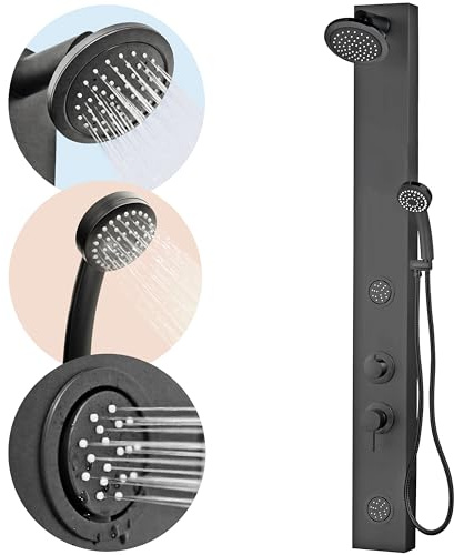 Dura Faucet RV Shower Panel Column – 4 Spray Options – Adjustable Body Sprayers & Handheld Wand – Easy Install with Water-Saving RV Shower System