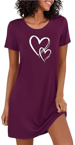 Marvmys Nightdresses for Women UK Soft Short Sleeve Nighties | Heart Print Sleepshirt Ladies Loungewear Knee Length Nightwear S-XXL
