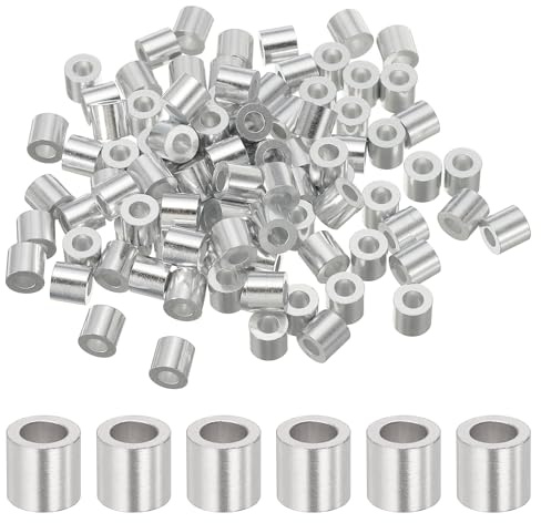sourcing map Manicotto a crimpare in alluminio da 3 mm, per funi metalliche, ghiere rotonde per funi metalliche e ghiere per cavi, argento, 100 pezzi
